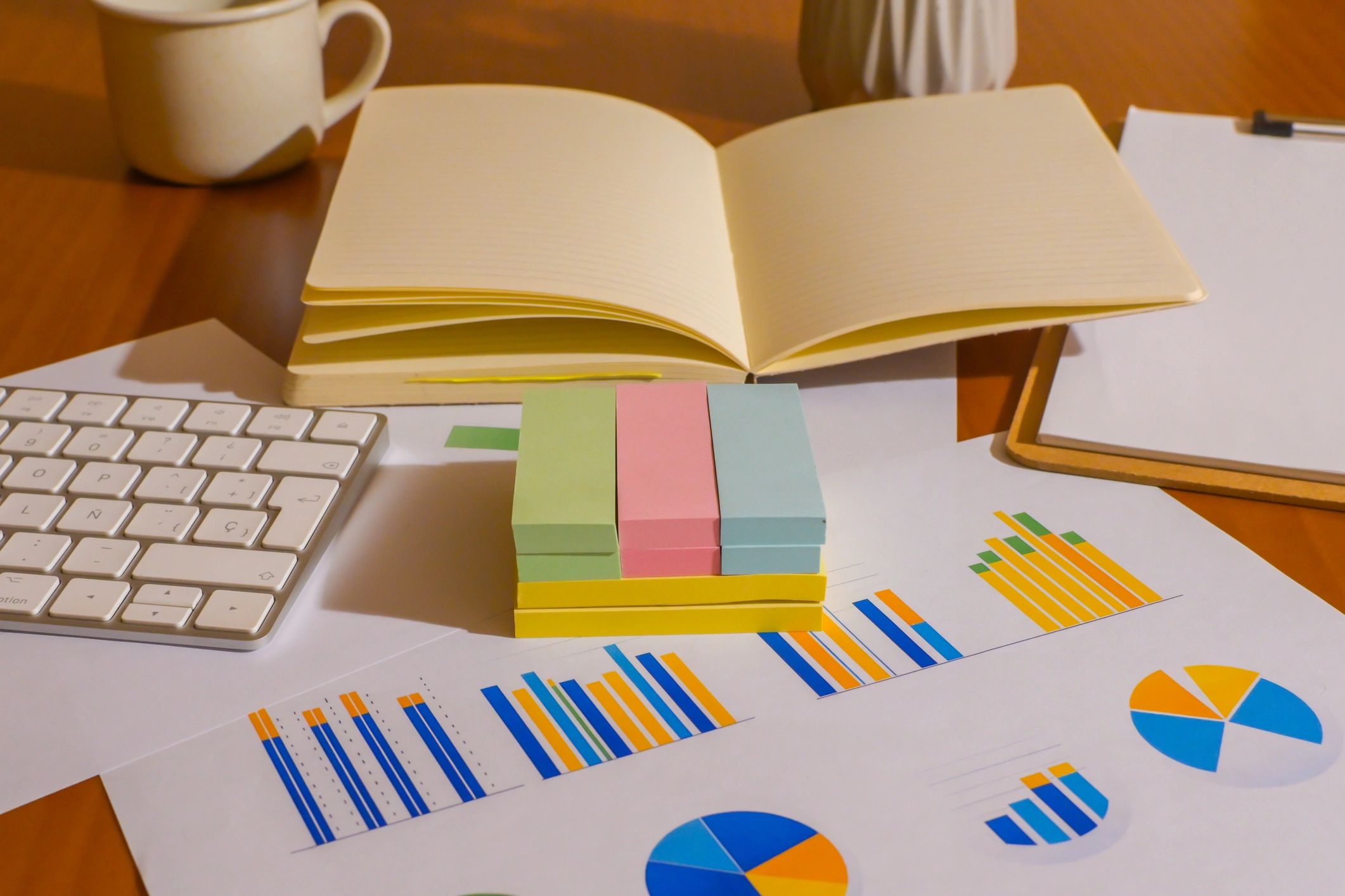 Printed charts and analytics materials used for financial reporting